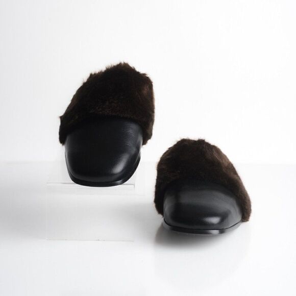 Gucci Mens Black Leather Mules Slippers Faux Fur Quilted Limed ed US 8.5 New main image 5